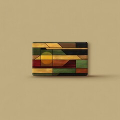 Poster - Geometric Wood Mosaic Composition with Warm and Cool Colors in Abstract Rectangular Design.
