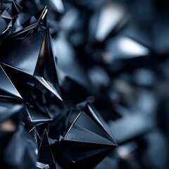 Poster - gleaming metal shards abstract geometric composition cold toned minimalist dark art style design.