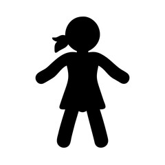 Poster - Silhouette of a girl child female young woman standing person kid with ponytail vector icon