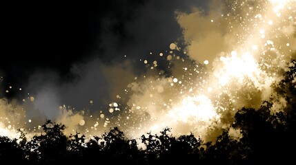 Poster - Gold Dusted Trees Against Moody Sky Landscape Featuring Sparkling Celestial Light and Glittery Bokeh.