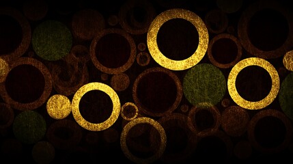 Poster - golden circles array texture richness and depth dark backdrop artistic arrangement decorative.