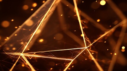 Poster - golden geometric structures abstract art design shining with lights and plexus sparkle effects.