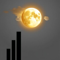 Poster - Golden Moon Glows Behind Rising Graph Columns Depicting Upward Trend in Data Visualization