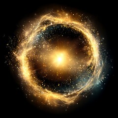 Poster - Golden Ring of Energy Radiating Brilliant Light Sparkles Abstract Design Glowing Cosmic Phenomenon.