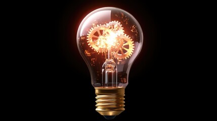 Poster - Futuristic lightbulb with internal cogs spinning, symbol of innovation mechanics
