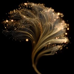 Poster - golden swirls flowing elegantly with glowing orbs against a black backdrop artistic composition.