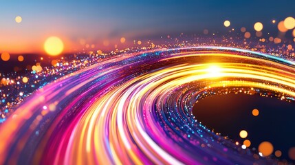 Poster - Speeding light trails in digital environment showing fast data transfer