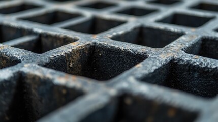 Rusty metal grid, close-up view.