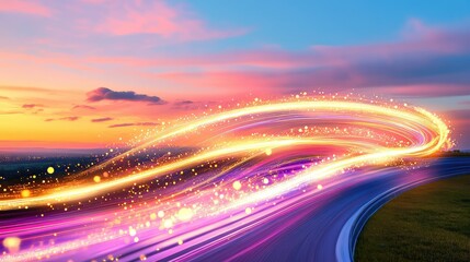 Poster - Speeding light trails in digital environment showing fast data transfer