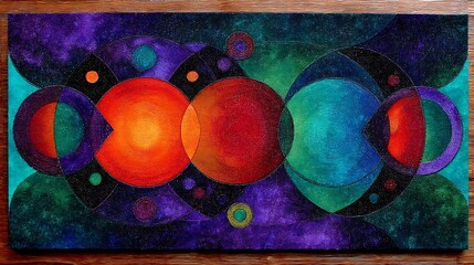 Poster - Harmonic Spheres Vibrant Abstraction with Intersecting Circles Bold Colors and Geometric Arrangement.
