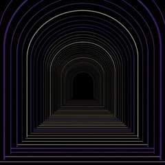 Poster - hypnotic tunnel of light perspective effect with geometric arches abstract design on dark background