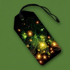 Poster - illuminated botanical tag with golden accents on green background for invitations and special events
