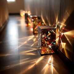 Poster - Illuminated Cubes Casting Light Patterns in Hallway a Captivating Display of Light and Shadow Art.