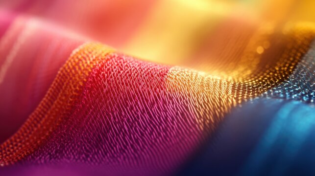 Curving light ripple element on a vibrant thread backdrop