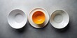 © ปทุมพร นาจรัส - Aerial Photography: Three Empty White Ceramic Bowls on Gray Background - High-Angle Shot