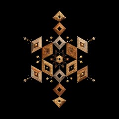 Poster - Intricate Geometric Diamond Pattern Design with Gold Silver Texture on Black Background for Decoration.