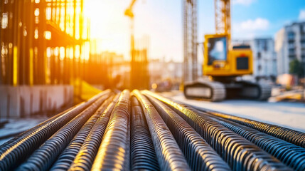 Poster - Bright construction site with machinery and materials Generative AI