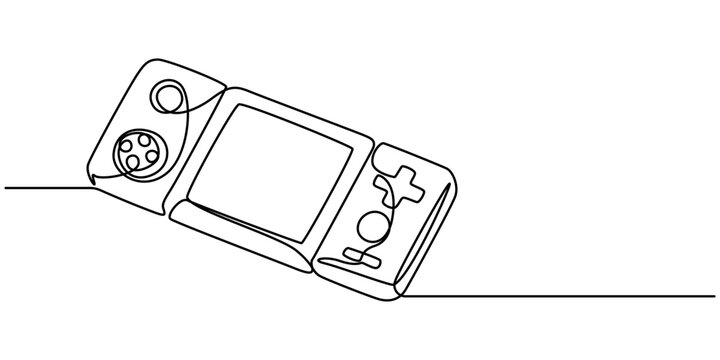 Handheld game console outline drawing illustration. one continuous line drawing of vintage game console, One Continuous Line Drawing of Gamer Icon. Single Line Vector Illustration, minimalist on white