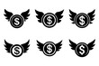 © Rabbi - Set of black and white dollar sign with wings icons, finance and wealth symbol
