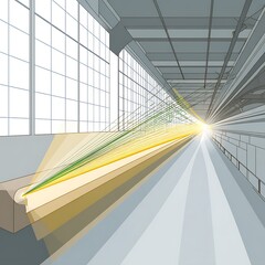 Poster - Light Rays in Industrial Hall with Grid Windows and Geometric Designs in Contemporary Architecture.