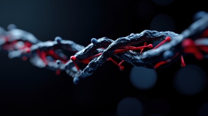 Poster - A close up of a strand of DNA with red and blue beads