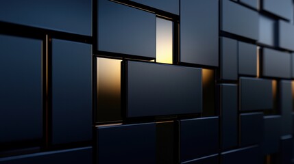 Poster - A black and gold wall made of square blocks