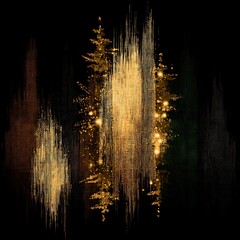 Poster - Luminous Digital Christmas Trees in a Forest of Golden Light and Dark Shadows Holiday Season Art.