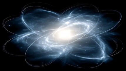 Poster - Luminous Nuclear Energy Core of an Atom Illustrating Science Physics and Quantum Mechanics Concepts.