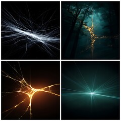 Poster - Luminous Strands and Dark Forests Abstract Exploration of Light and Shadow in Nature's Realm.