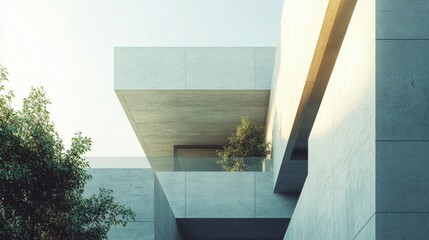 Poster - A large building with a balcony and a tree on it