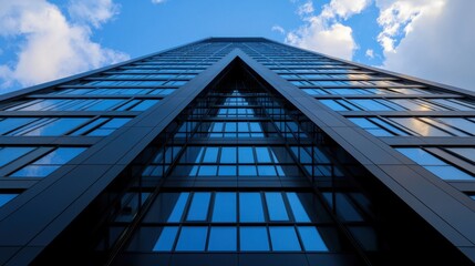 Poster - A tall building with a lot of windows and a blue sky in the background