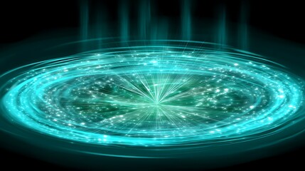 Poster - Mesmerizing Teal Energy Portal Design with Swirling Light and Luminous Sparkle Effects Illustration.