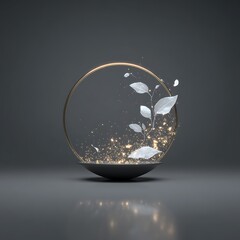 Poster - Minimalist Illuminated Orb with Abstract Leaves and Particles for Elegant Design Aesthetics Project.