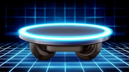 Poster - Modern Futuristic Single Wheeled Vehicle on Grid Background Surface Tech Platform Concept.
