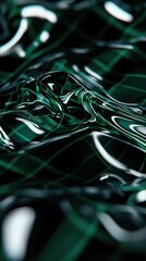 Poster - A green and black abstract image of a liquid with a pattern