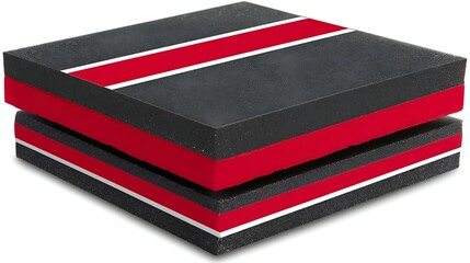 Poster - Modern Square Block Stack with Red Stripes and White Trim Elegant Design Aesthetic Presentation