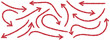 © Shanakradhaman - Red hand-drawn arrow marker. Red Hand-drawn brush stroke arrows. Red charcoal ovals and arrows strokes different forms. Hand drawn vector arrows doodle set on white background. Red long arrow set.