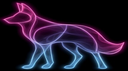 Poster - neon fox silhouette glowing digital art portrayal.