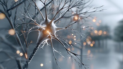Poster - Neuron Network Structure Complex Nerve Cell Body Branched Axons and Dendrites System Neural Communication.
