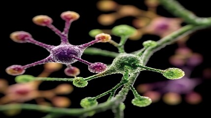 Poster - Neuronal Network Simulation Depicting Interconnected Brain Cells and Synaptic Connections in Detail.
