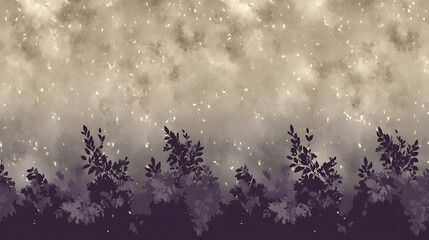Poster - Nighttime Twilight Bush Silhouettes Softly Glowing Amidst the Milky Way's Sparkling Dust Texture.