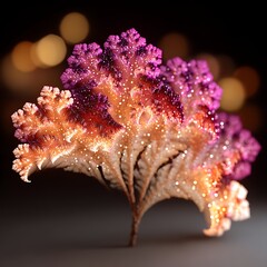 Poster - Ornamental Cabbage Fractal Tree with Golden Glitter Particles in a Dreamy Bokeh Background.