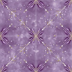 Poster - Ornamental Tile Pattern with Geometric Floral Motifs on Purple Background for Decorative Design.