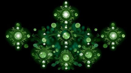 Poster - Ornate Botanical Diamond and Circle Jewel Arrangement on Black Background.