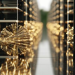 Poster - Ornate Light Ball Sculpture Illuminated in a Modern Corridor Exhibition Design Concept