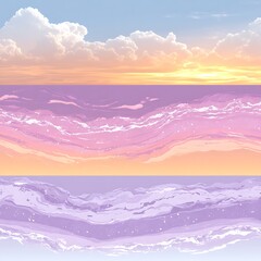 Poster - Pastel Sky Cloudscape Reflecting on Dreamy Waters Calm and Peaceful Nature Art Illustration.