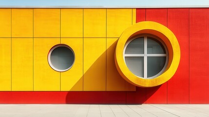 Leinwandbilder - Vibrant yellow architectural stairs in a modern structure with geometric shapes during daytime