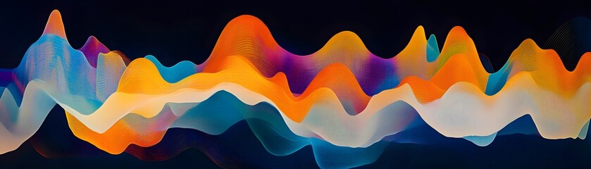 Poster - Abstract wave pattern with vibrant colors and smooth gradients on a dark background.