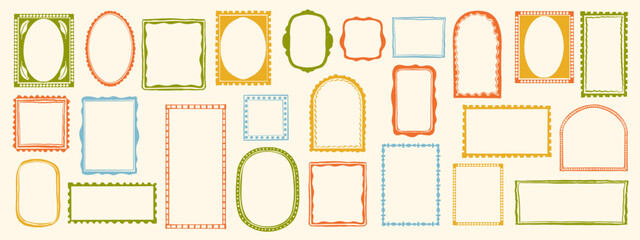 doodle wave frame set, hand drawn border color collection, cute minimal hand drawn square blank kit.