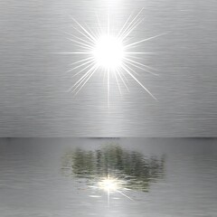 Poster - Radiant Starburst Reflection over Water Surface in Brushed Metal Textured Abstract Composition.